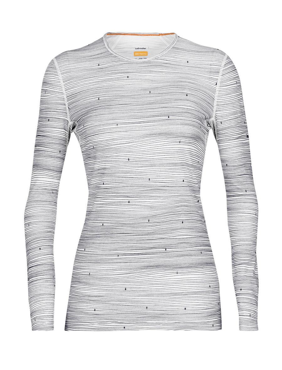 Snow / Midnight Navy Women's Icebreaker Merino 200 Oasis Long Sleeve Crewe Ski Tracks Base Layers | USA 1822NWYB